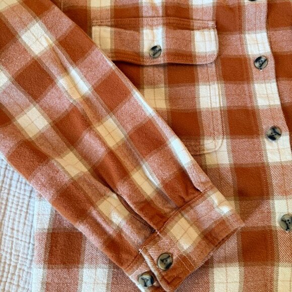 Brixton Bowery Brushed Flannel Shirt Jacket, Rust and Cream Plaid, Size XL - Picture 4 of 7